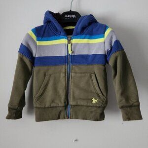 MINI BODEN | hoodie jacket sherpa luned striped green blue sz 18 24